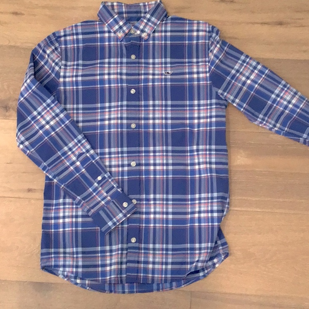 Vineyard Vines Boys Size L 16 Performance Long Sleeve Button Down Plaid